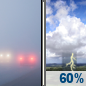 Wednesday: Areas Of Fog then Showers And Thunderstorms Likely